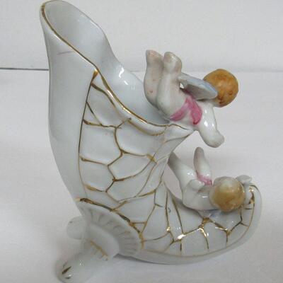 Vintage Cornucopia Vase With Angels and Applied Flowers