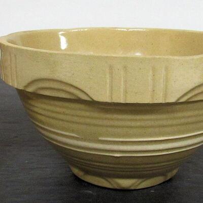 Nice Vintage Yellow Ware Striped Band Stoneware Mixing Bowl, #6 Ovenware, USA, 6 1/4" x 3 1/2"