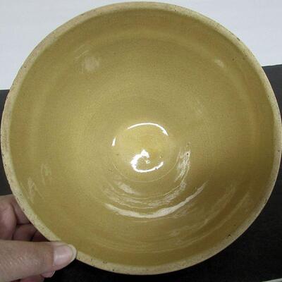 Vintage Yellow Ware Mixing Bowl #8, Checked Pattern, 8 1/4" x 4 1/2"
