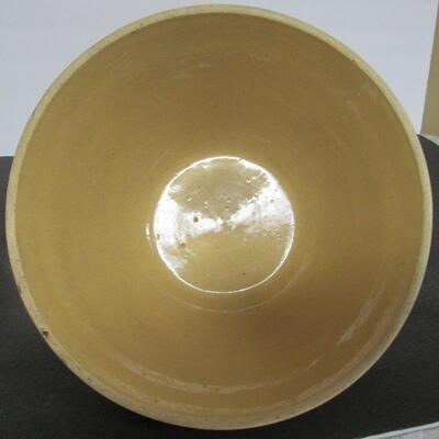 Nice Blue and White Banded Yellow Ware Mixing Bowl #9