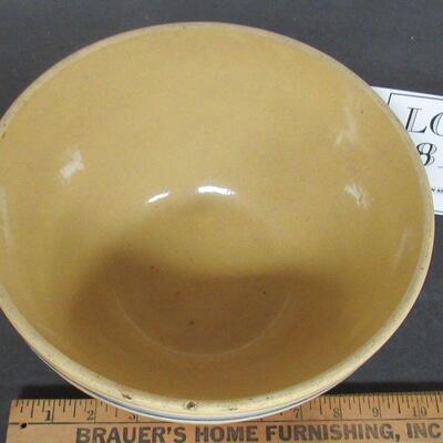 Nice Blue and White Banded Yellow Ware Mixing Bowl #9