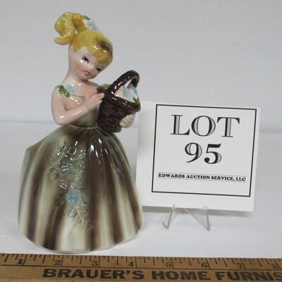 Vintage Enesco Girl With Basket Vase Planter