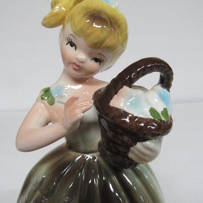 Vintage Enesco Girl With Basket Vase Planter