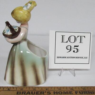 Vintage Enesco Girl With Basket Vase Planter