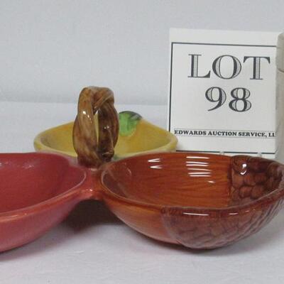 2 Vintage Fall Themed Dishes, 3 Part Relish or Candy Dish, Covered Box Crown Devon