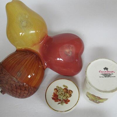 2 Vintage Fall Themed Dishes, 3 Part Relish or Candy Dish, Covered Box Crown Devon