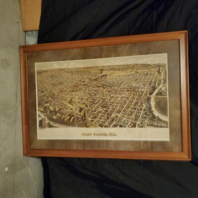Fort Worth, Where the West Begins  town map of long ago.1891.  Wooden Frame