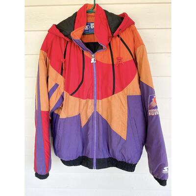 VINTAGE "PHOENIX SUNS" HEAVY WINDBREAKER HOODIE #1 - SIZE L