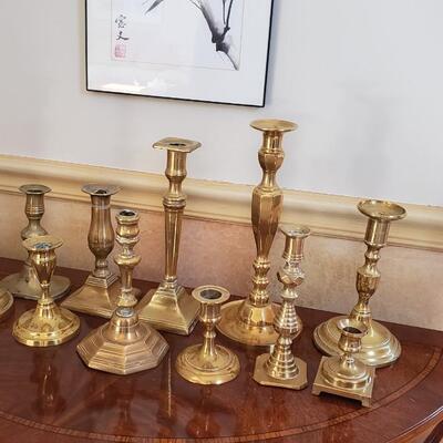 12 Antique Brass Candlesticks