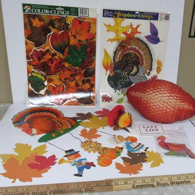 Lot of Vintage Fall Themed Decorations, Window Clings, Flats, Honeycomb