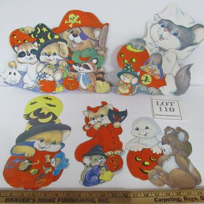 Lot of 5 Older Halloween Flats, Flocked Areas