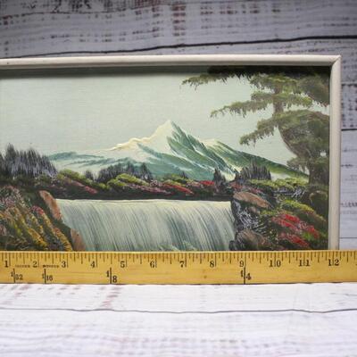 Vintage Hand Painted Mounted Board of a Mountain Scenery 