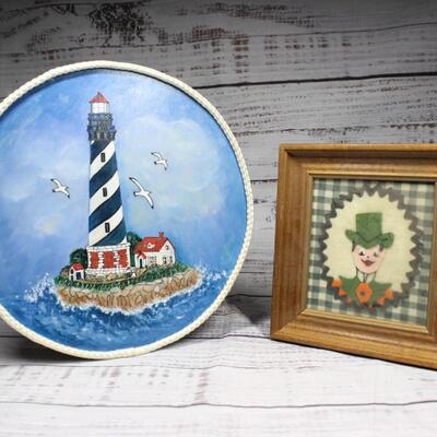 Pair of Vintage Handcrafted and Framed Art Projects