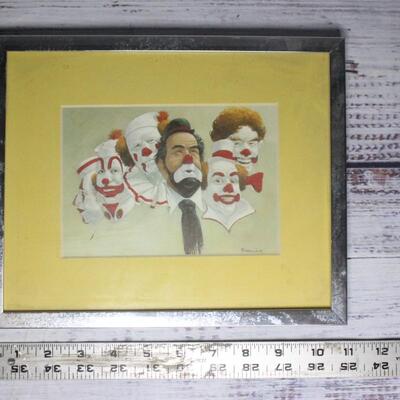 Retro Framed Robert Owen Clown Print Six Faces of Clowns