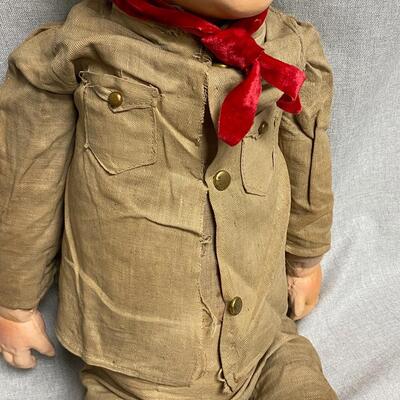 Vintage Straw & Composite Army Soldier Boy Doll