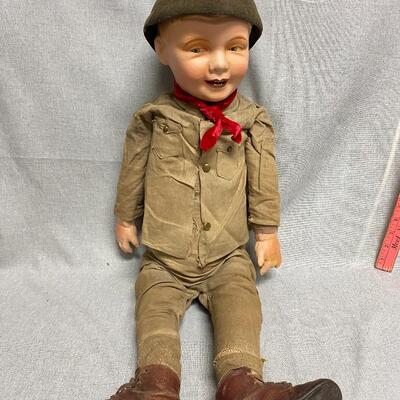 Vintage Straw & Composite Army Soldier Boy Doll