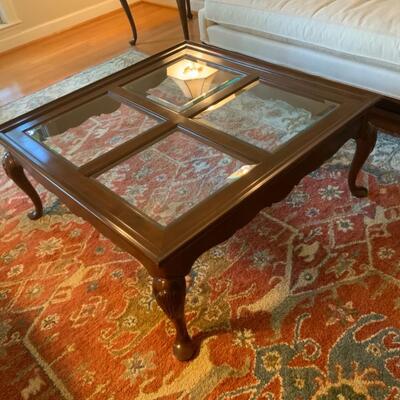 Vintage Drexel Heritage  Queen Anne Coffee Table w/ Bevel  Glass
