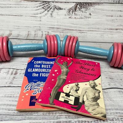 Set of Two Vintage Hollywood Glamour Belles Hand Weights Dumbbell and Healthways Books 