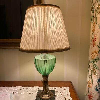 Vintage Brass Green Glass Lamp