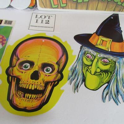 Halloween Lot, Honeycomb Mobile Unused, Glow in Dark Window Clings, 1970s Biestle Flats