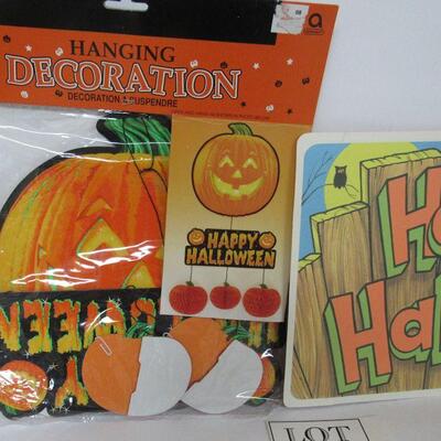 Halloween Lot, Honeycomb Mobile Unused, Glow in Dark Window Clings, 1970s Biestle Flats