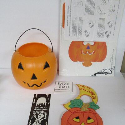 Halloween Lot, JOL Blow Mold Bucket, Door Hangers, Current Inc Fold Up Halloween Decor Unused