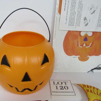 Halloween Lot, JOL Blow Mold Bucket, Door Hangers, Current Inc Fold Up Halloween Decor Unused