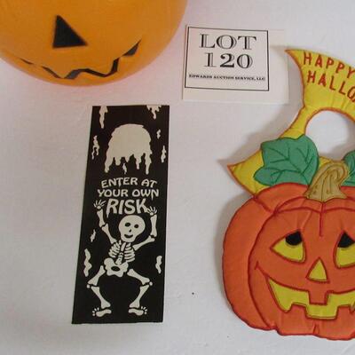 Halloween Lot, JOL Blow Mold Bucket, Door Hangers, Current Inc Fold Up Halloween Decor Unused