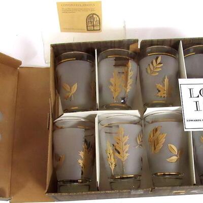 Set of 8 Libbey Golden Foliage Flat Tumblers in Original Box