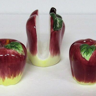 Red Apples Salt and Pepper and Napkin Holder Set