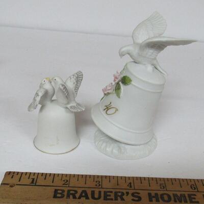 2 Bisque Dove Bells, One is Touch of Rose, Roman, 1986