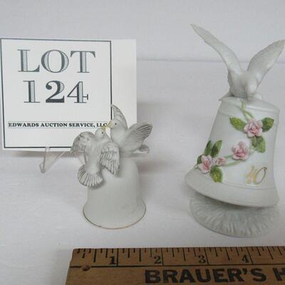 2 Bisque Dove Bells, One is Touch of Rose, Roman, 1986