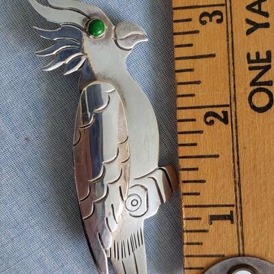 Sterling silver parrot cockatoo pin made in Mexico 925