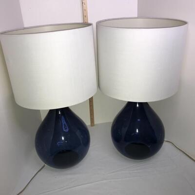 2 Blue Glass lights with white shades