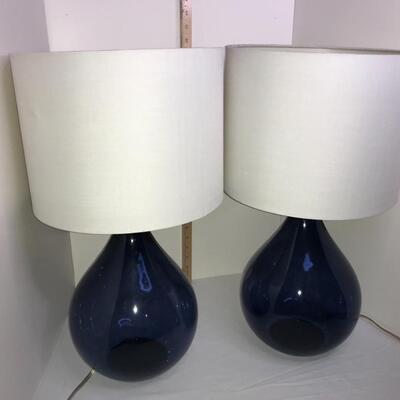 2 Blue Glass lights with white shades