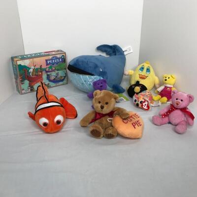Stuffed animals and puzzle