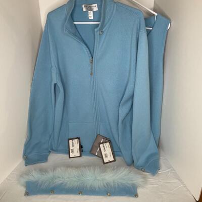 St John Sky Blue Cashmere Sweater Set XL