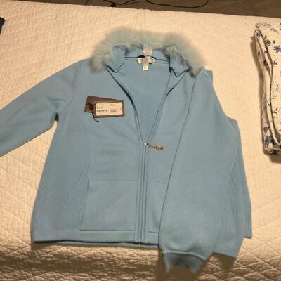 St John Sky Blue Cashmere Sweater Set XL