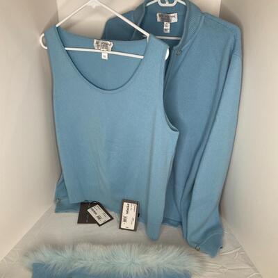 St John Sky Blue Cashmere Sweater Set XL