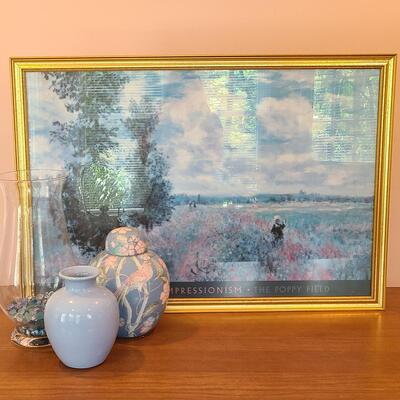 Lot 6: Gold Framed Monet Print, Pottery Vases and More 