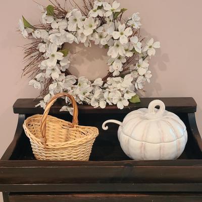 Lot 3: Vintage Dry Sink, Pumpkin Tureen, Wreath and More 