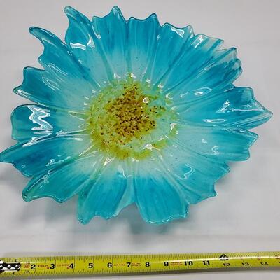 Aqua Colored Freeform Glass Dish