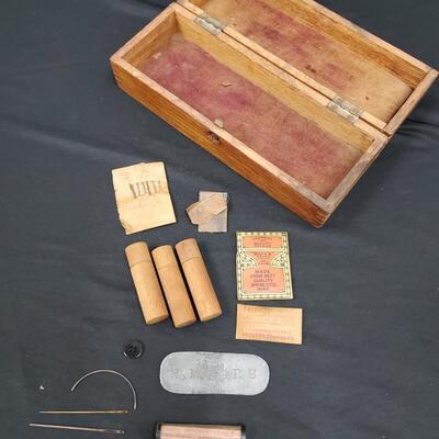 Wheeler & WIlson Sewing Machine Box with items 