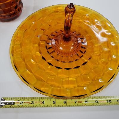 Amber Block Pattern Pitcher and Center Handle Tray 