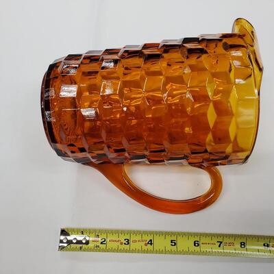 Amber Block Pattern Pitcher and Center Handle Tray 