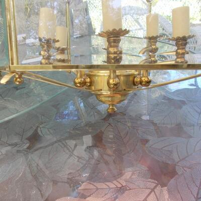 Brass and Glass Chandelier and Ceiling Light