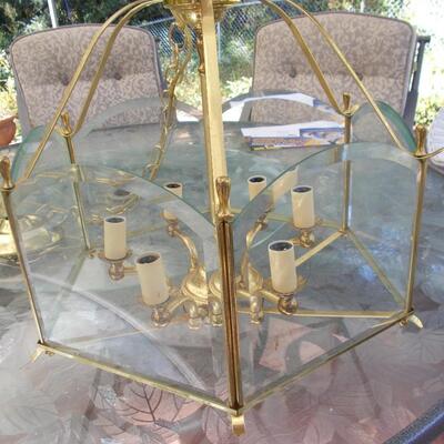 Brass and Glass Chandelier and Ceiling Light