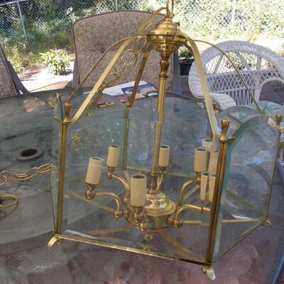 Brass and Glass Chandelier and Ceiling Light