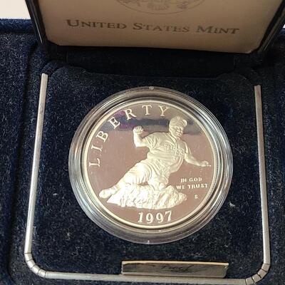 Lot 20: Jackie Robinson Commemorative Proof Silver One Dollar Coin 