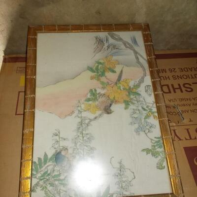Framed Antique Oriental Painting on Cloth